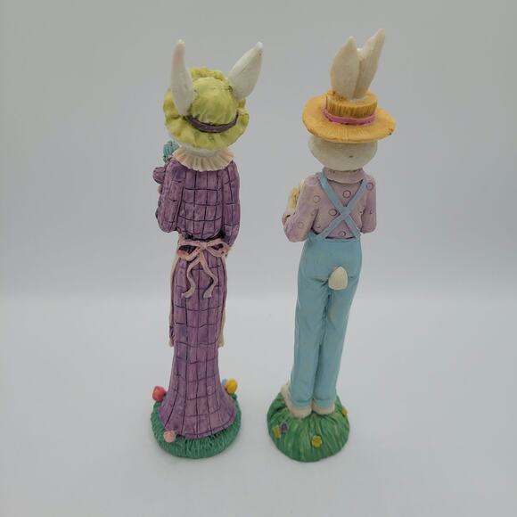 2 Vintage World Bazaar Tall Easter Bunny Resin Rabbit Girl and Boy Figurines - Picture 3 of 5